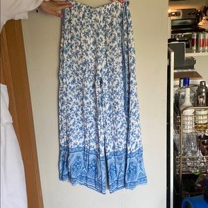 White/Blue Patterned Wide Leg Pants (PART OF SET)